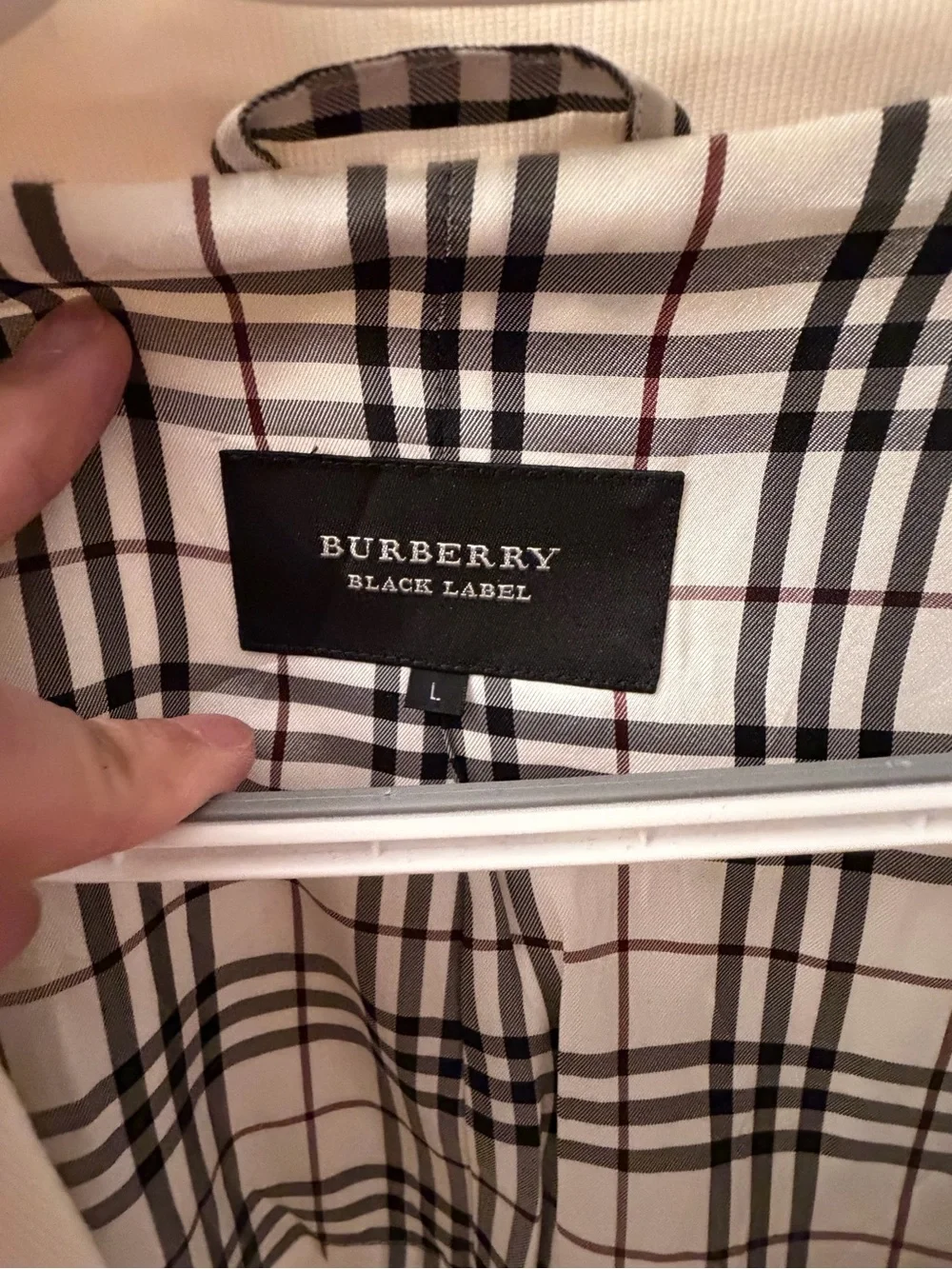 Burberry Cream Single-Breasted Blazer with Checked Lining